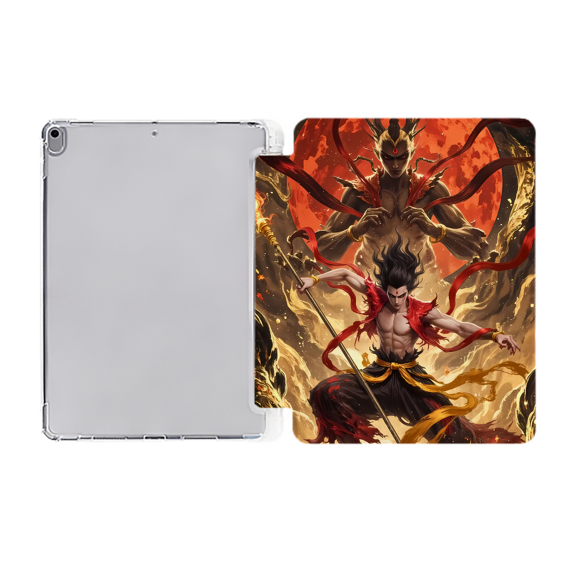 （画像用） Ne Zha 2 ナタ 魔童の大暴れ IPad ケース ペン収納付き 三つ折りスタンド PUレザー×シリコン 対応機種9.5/10.5/10.9インチ